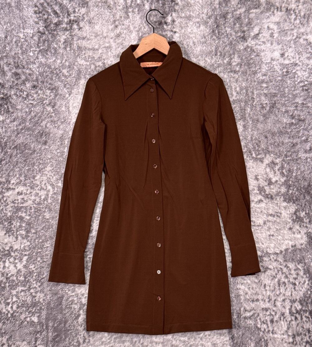 The Andamane Shirt Dress 40 / XS Womens Brown Viscose Jersey Knit Mini